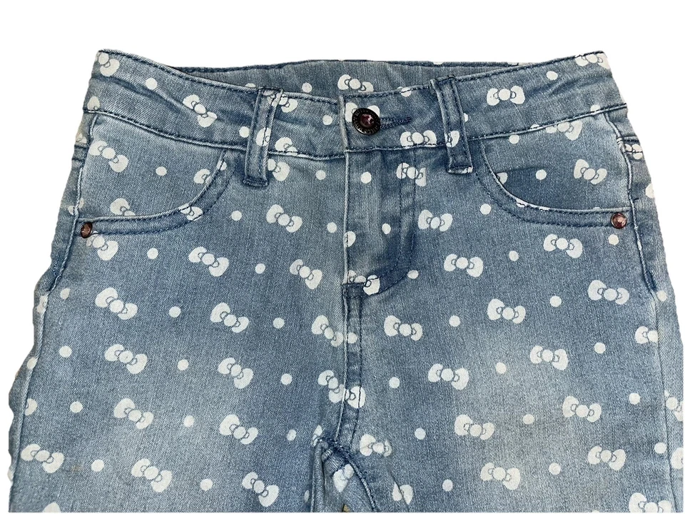Pantalones de mezclilla Hello Kitty Bows pantalones largos con cintura ajustable niños niñas talla 4 Foto 2 de 4