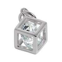 925 Sterlingsilber Offen WüRfel Charm AnhäNger Mit Cz Kristall