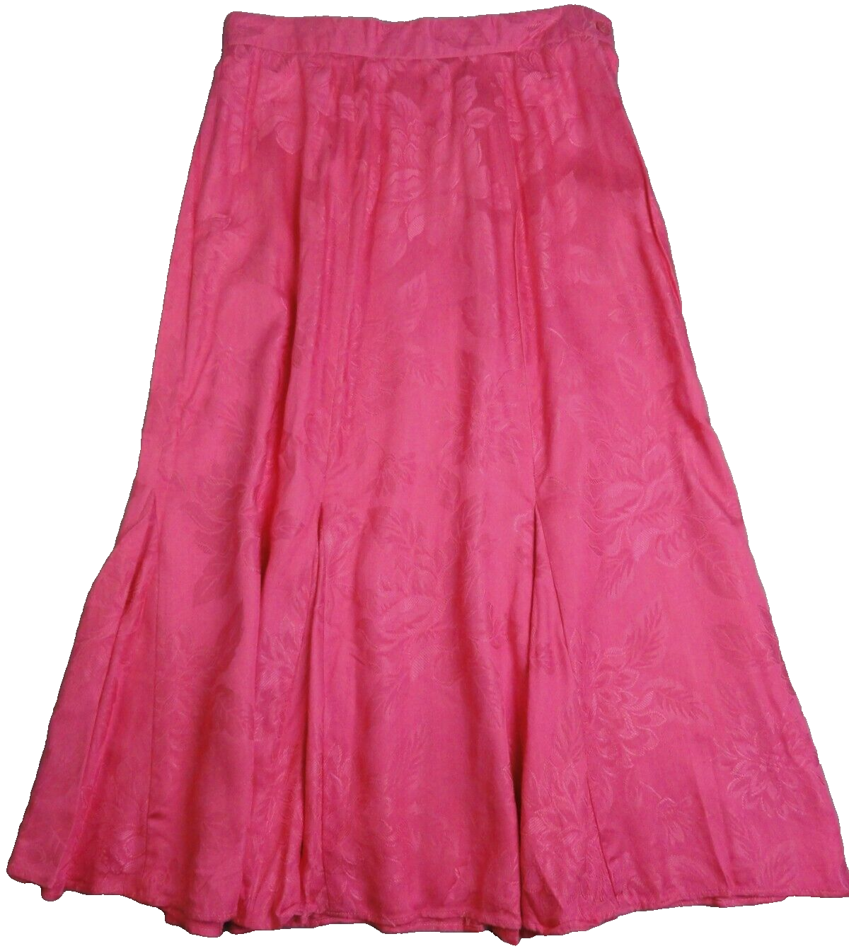Vtg 90s Floral Pleated Midi Skirt Hot Pink Rayon Ruffle Feminine Flowy Fairy Core-image