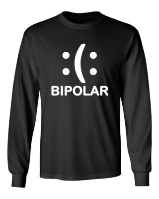 Bipolar Emoticon Smile Face Novelty Sarcastic Humor Men's Long Sleeve Shirt