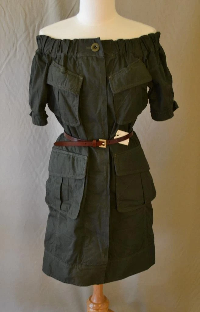 Abito cargo Sacai cotone oliva spalle scoperte taglia 2 media
