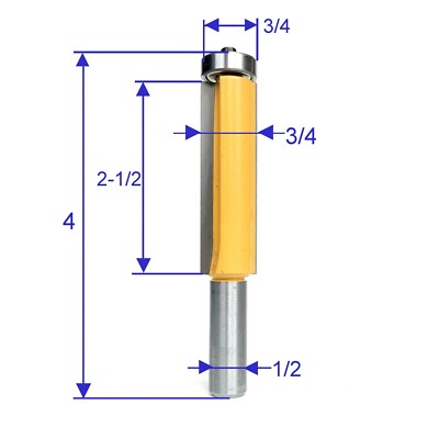 1pc 1/2 SH 2-1/2'' Extra Long Flush Trim Top Bearings Router Bit S