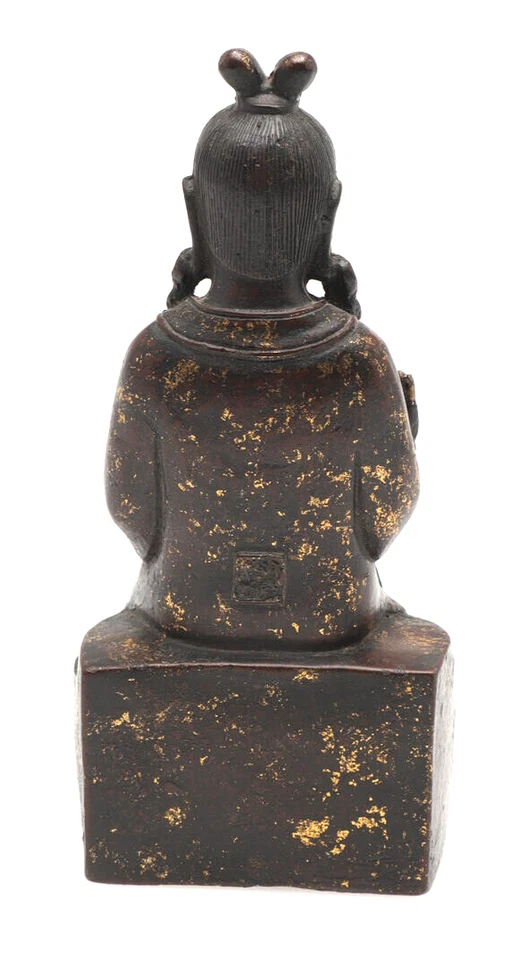 CHINESE BRONZE BUDDHA GILT SPLASHES~18TH C IN STYLE ~MARKS~23.5 cm TALL ANTIQUE - Image 4 of 4