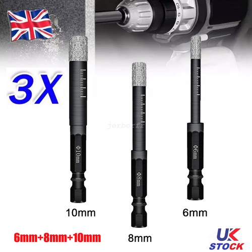 Diamond Tipped Dry Drill Bits Set 6mm 8mm 10mm For Porcelain Tile Ceramic Marble - Picture 2 of 16