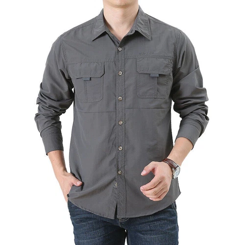 Mens Quick Dry Long Sleeve Shirts Breathable Hiking Work Military Army Shirt Top - Picture 19 of 38