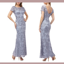 NWT 288 JS Collections 4 Soutache Trumpet Gown in Blue-Grey Q164