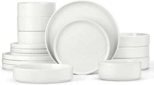 Dinnerware Sets with Pasta Bowls, 16 Piece Plates and Bowls Set for 4, Stoneware