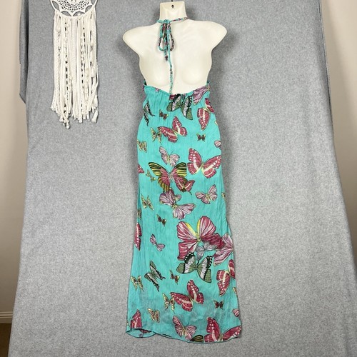 Filo Y2K Dress Womens L Butterfly Blue Midi Halter Fairy Core Hippie Gypsy Boho - Picture 5 of 13