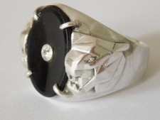 Ring 925 Silber Onyx 3 x Diamant Pantherkopf Massiv 16,2 g/Gr.60