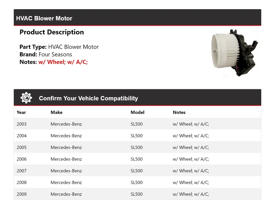 Motor soplador de climatización para Mercedes-Benz SL500 2003-2009 4 estaciones 2004 2005 2006 Foto 2 de 4
