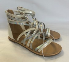 Cat  Jack Girls' Dion Zipper Metallic Ankle Strap Sandals White