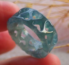 Video Certified Icy Blue Water A JADE Jadeite Heart RING USA. 6.75    690841 AS