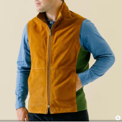 New B Draddy Loch Lomond Vest Cognac 100% Aniline Suede100% Baruffa Merino