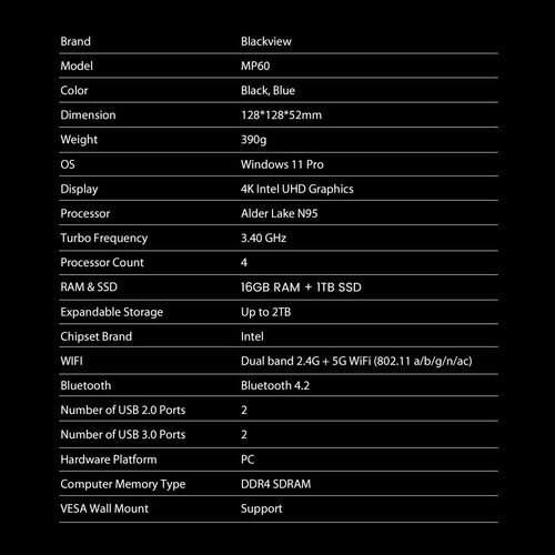 Blackview Mini PC Intel 12th Mini Desktop Computer 16GB DDR4 1TB SSD Home Office - Picture 11 of 11