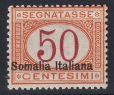 COLONIE SOMALIA 1920 SEGNATASSE 50 CENTESIMI N.28 G.O MLH* CENTRATO