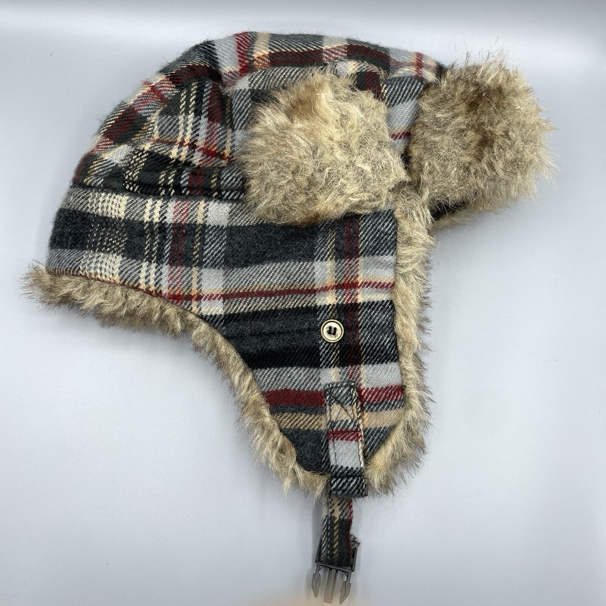 Goodfellow Trapper Hat Adult One Size Faux Fur Plaid Flannel