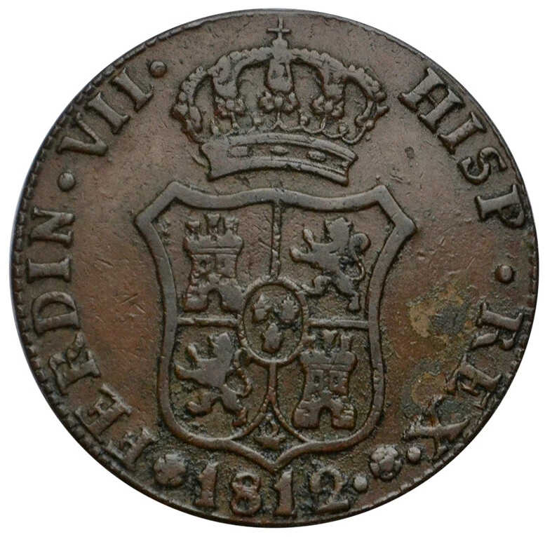 CATALONIA 6 Quartos 1812 Copper XF Ferdinand VII - Image 2 of 2
