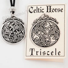 CELTIC HORSE Necklace EPONA Equine Goddess Pendant Triple Horse Triscele