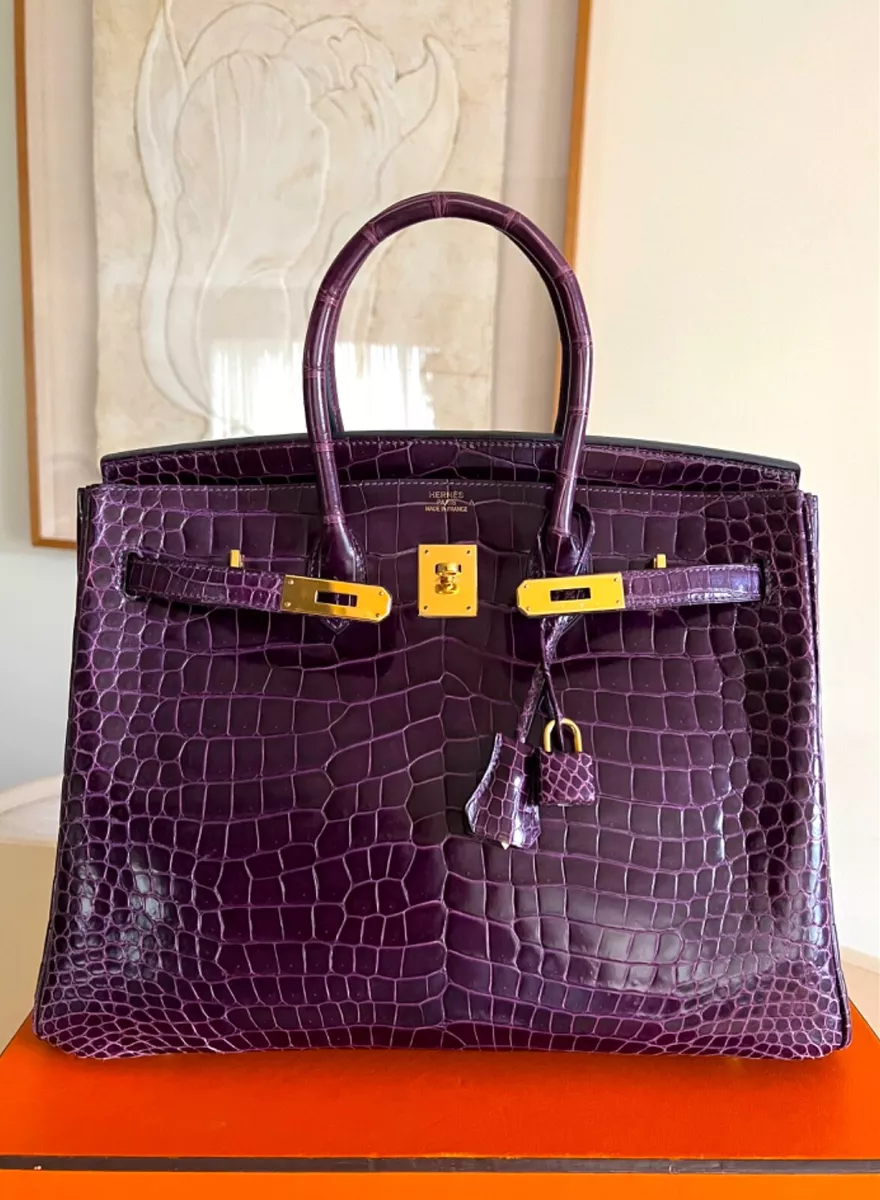 Hermes Birkin Bag Alligator Leather Gold Hardware In Purple