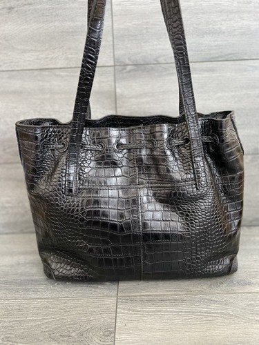Bolso de Mano Patricia Nash Cuero Cordón Witney Hombro Negro Cocodrilo - Imagen 3 de 9