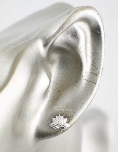 925 Sterling Silver Tiny Lotus Flower Yoga Namaste Zen Stud Earrings Women A1323 - Picture 5 of 6