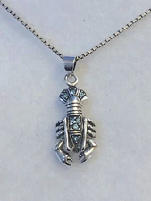 Wildthings Sterling Silver Lobster Pendant w/Faceted Aqua Crystal Stones