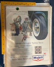 1958 Mobil Mobilgas Premier Tires Vintage Fishing Man Cave Cabin Print Ad