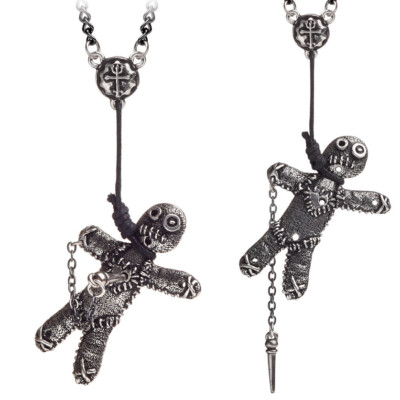 Alchemy Gothic Voodoo Doll Pendant Necklace Stick Pin Chain Witch