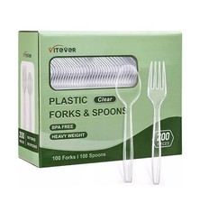 200 Count Disposable Plastic Silverware Heavy Duty Plastic Forks and Spoons Set