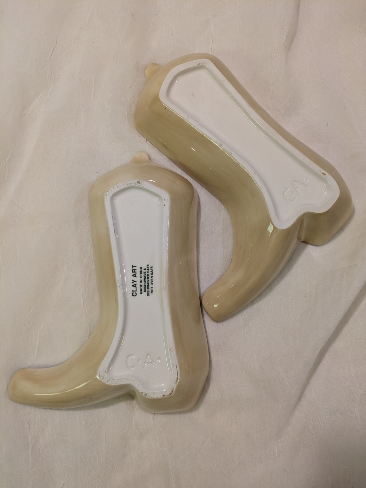 Clay Art Ceramic Boot Set of 2 Condiment or Serving Dishes 9"x 6.5"