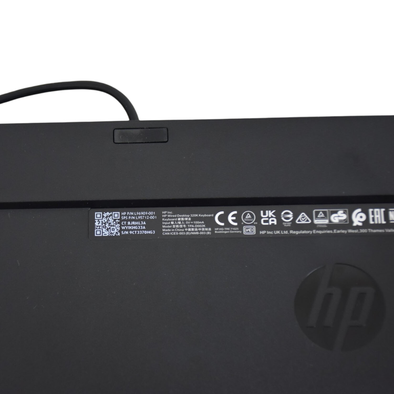 HP Smart Buy Wired 320K Slim Keyboard Black 108 Keys USB-A HSA-C001K L96909-001