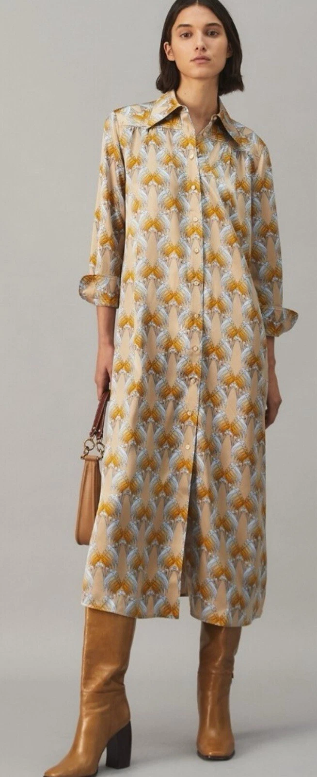 Camicia nuova senza etichette Tory Burch seta raso stampa uccellino US4 spedizione gratuita