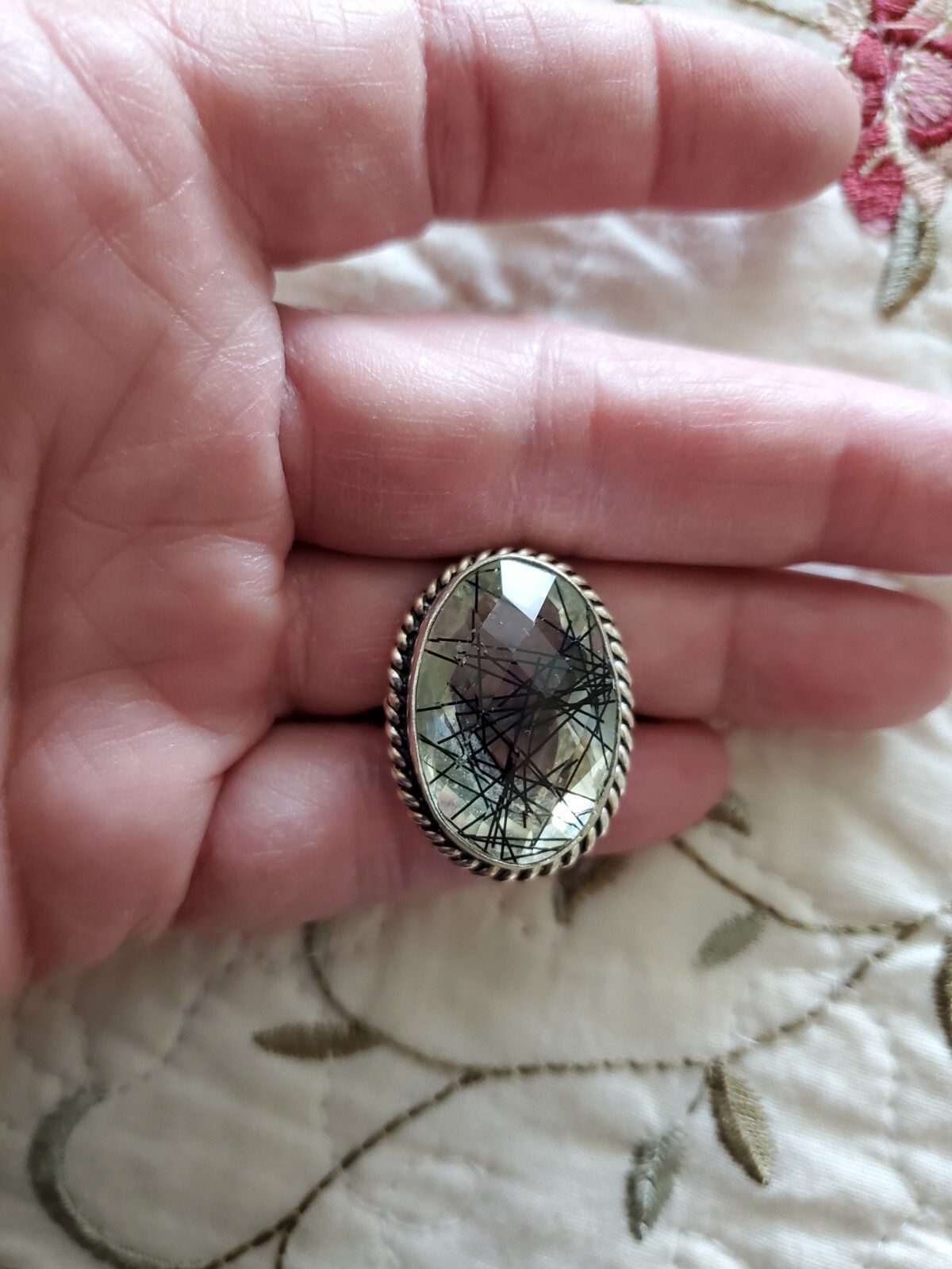 Black Rutilated Quartz Gemstone Ring Sterling Sil… - image 5