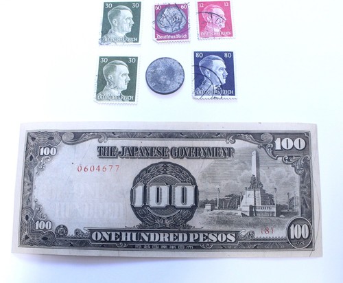 Moneda de dinero alemana Segunda Guerra Mundial 10 estampillas Reichspfennig Tercer Reich Hitler con $100 ocupados - Imagen 4 de 4
