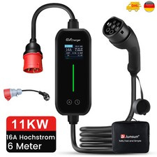 11KW EV Ladegerät Type 2 Einstellbarer Strom EV Ladekabel 6-16A 6M Drehstrom