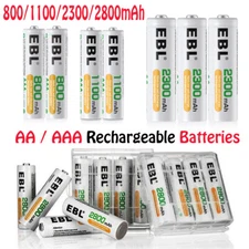 EBL AA AAA Rechargeable Batteries 2800mAh 2300mAh 1100mAh 800mAh NI-MH +Case Lot