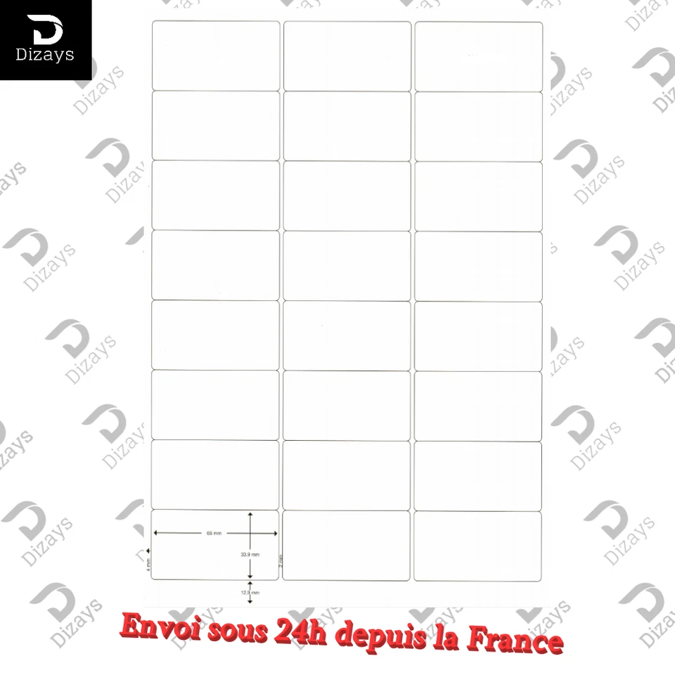 Etiquettes autocollantes multi usages, page A4 de 24 étiquettes 66x33.9mm - Photo 1/1