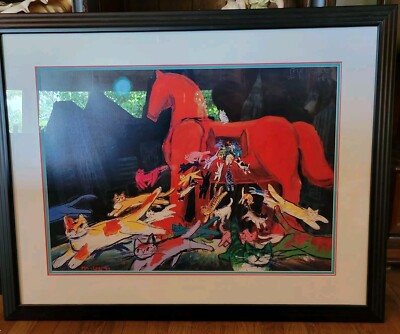 1992 MICHAEL LEU Fine Art Print NIGHT OF 101 CATS Chicago