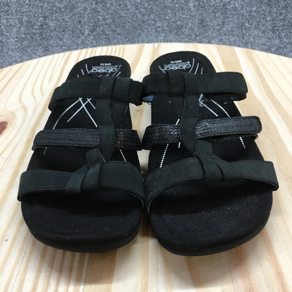 Abeo Sandals Womens 10 Narrow Nova Strappy Slides Black Leather Slip On Casual - Image 4 of 4