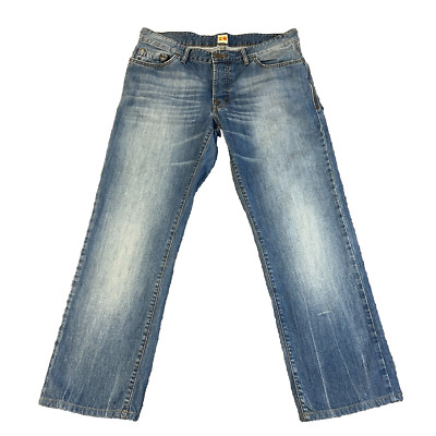 Hugo Boss Herren Jeans Straight Leg Regular Fit Hellblau Waschung Orange31 W36 L30