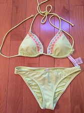 American Eagle Womens M Triangle Top  Small Bottom Bikini Swim Suit Yellow NWT