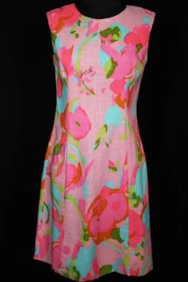 Robe Vintage Années 1970 Colorée Rose Texture En Rayonne Lin Taille 6+ - Photo 1/4