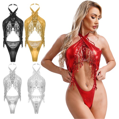 Women Jumpsuit Dancewear Bodysuit Performance Leotard One-piece Crossing Halter - Bild 3 von 46