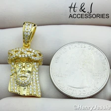 MEN WOMEN 925 STERLING SILVER BLING CZ JESUS FACE GOLD PLATED PENDANT*AGP215