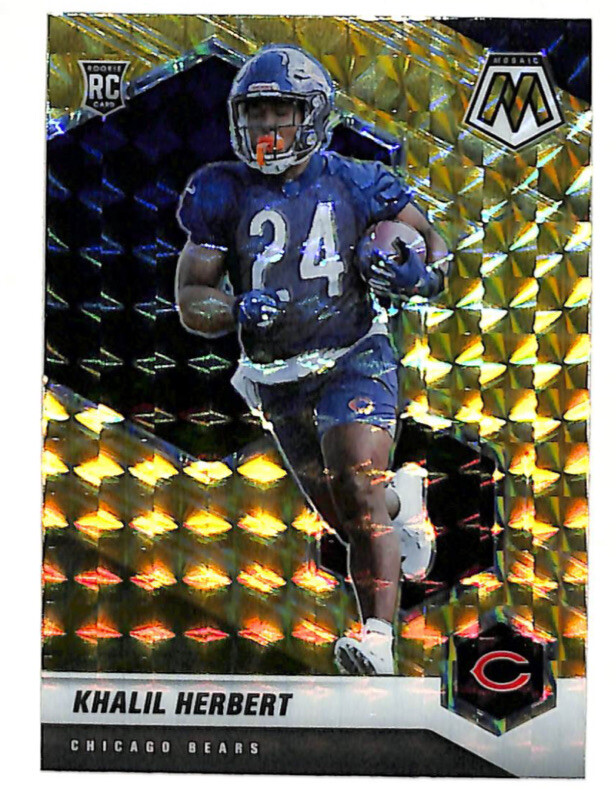 2021 Panini Mosaic #380 Khalil Herbert yellow reactive rookie card Bears