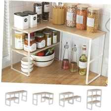 Golener Countertop Organizer Corner Shelf, 2 Tier Large Modern Natural Beige