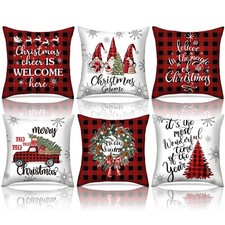 Red Christmas Decorations Pillow Covers 18x18 Set of 6 Red Gnome Garland Snow...