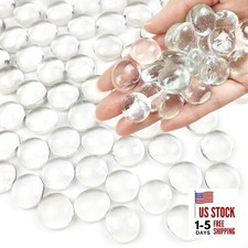 1lb Glass Beads for Vases, 100 Pcs Glass Pebbles Flat Glass 1 Pound Clear