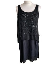 Mint Velvet Women’s Dress UK 10 Boho Black Sequin Jersey Chiffon 