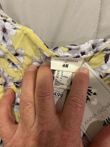 H&M Anna Glover Bluse Damen Größe 14 Gelb Blumenmuster Kurzarm Neu mit Etikett Neu - Bild 3 von 5